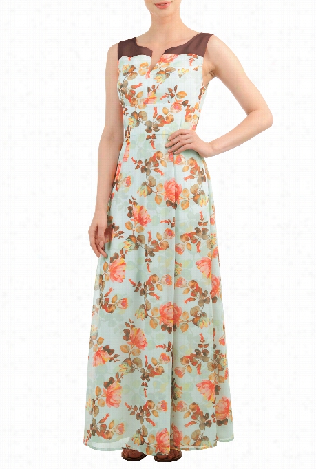 Eshakti Woen's Floral Print Georgette Maxi Dress