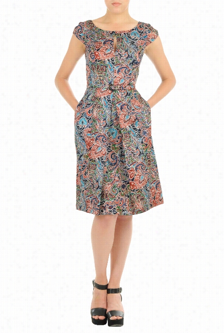 Eshakti Women's Floral Vine Print Keyhole Dress