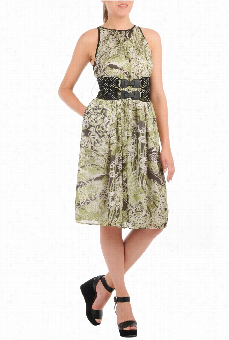 Eshakti Women's Graphic Belt Floral Chiffon Dress