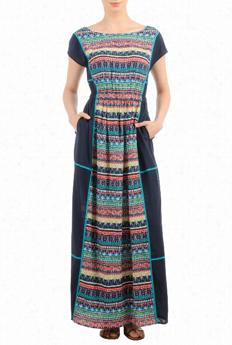 Eshakti Women's Graphi C Print Block Crepe Maxi Dress