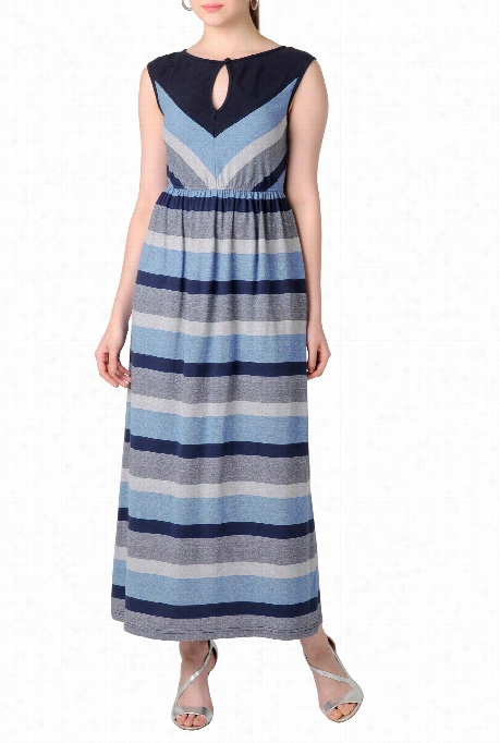 Eshakti Women's Nautical Stripe Springy Waist Maxi Dress
