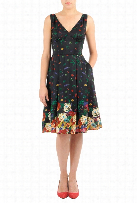 Eshakti Women's Painted Floral Print Empire Dress