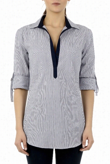 Eshakti Women's Pinstripe Cotton Tunic Shirt