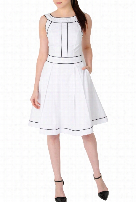 Eshakti Women's Piped Trim Cotton-wool Poplin Dress