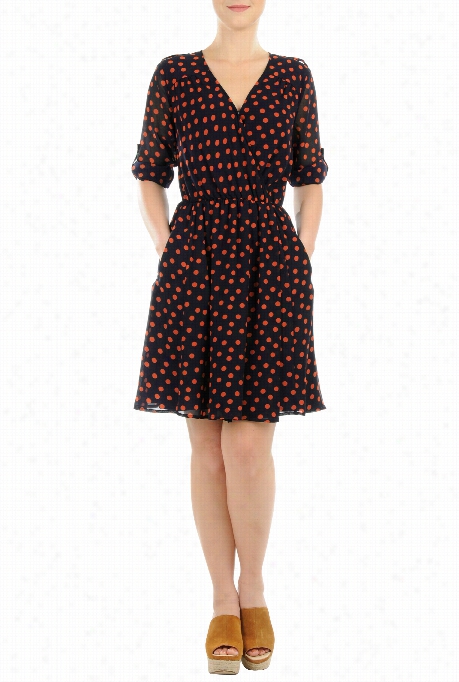 Eshakti Women's Polka Dot Chiffon Surplice Dress