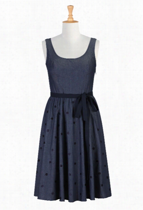 Eshakti Wmoen's Polka Dot Embellished Chambray  Dress