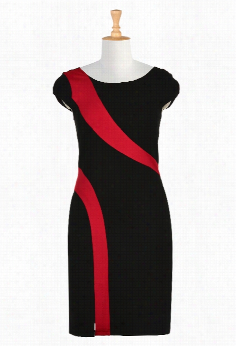 Eshakti Women's Red Banded Stripe Ponte Dress
