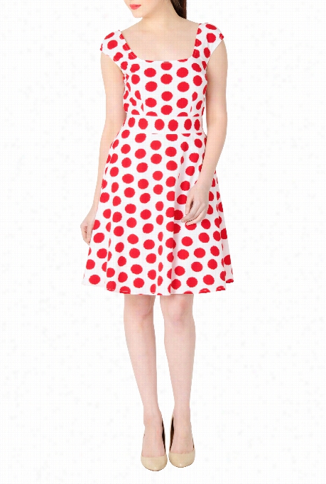 Eshakti Women's Red Polka Dot Print Cotton Dress