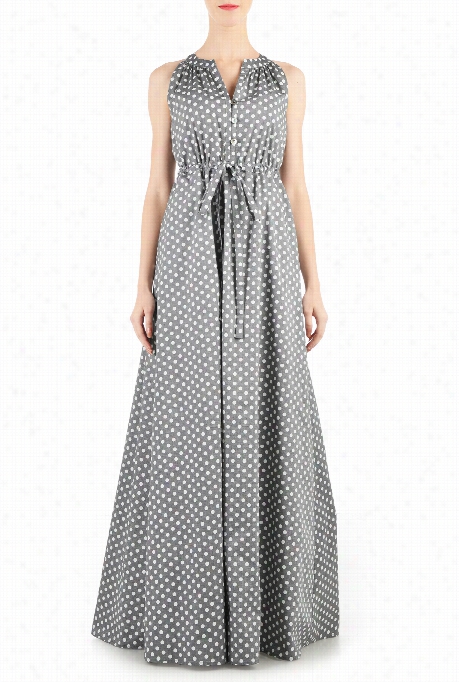 Eshakkti Women's Sash  Tie Polka Dot Chambray Maxi Dress