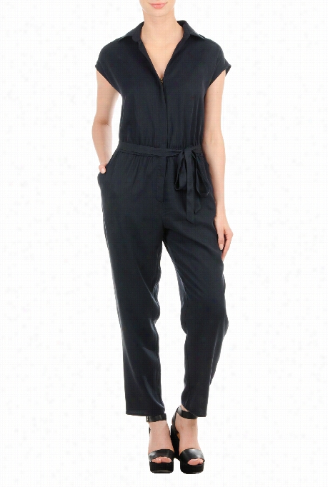 Eshakti Wwomen's Sash Tie Tencel Twill Jumpsuit