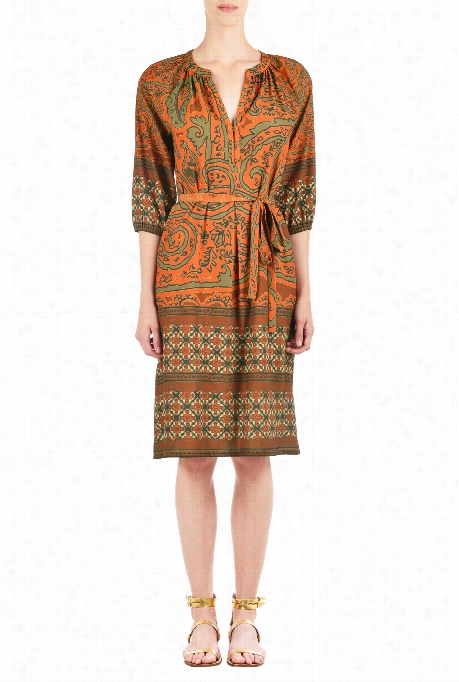 Eshakti Wom En's Split Neck Scarf Print Tunic Dress