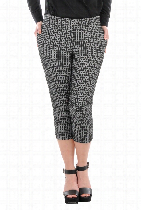 Eshakti Women's Sstretch Jacquard Check Crop Pants