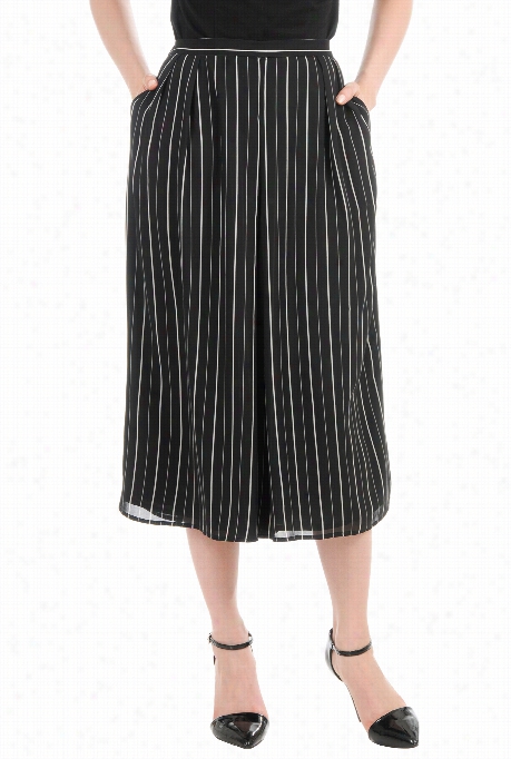 Eshakti Women's Stripe Print Chiffon Gaucho  Pants