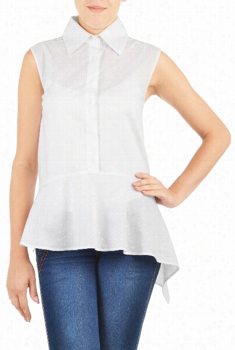 Eshaktiw Omen's Swi Ss Dot Cotton Asymmetric Hem Blouse