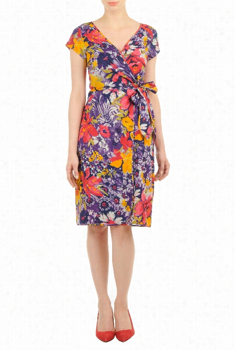 Eshakti Women's Tropical Floral Rpint Wrap Dress