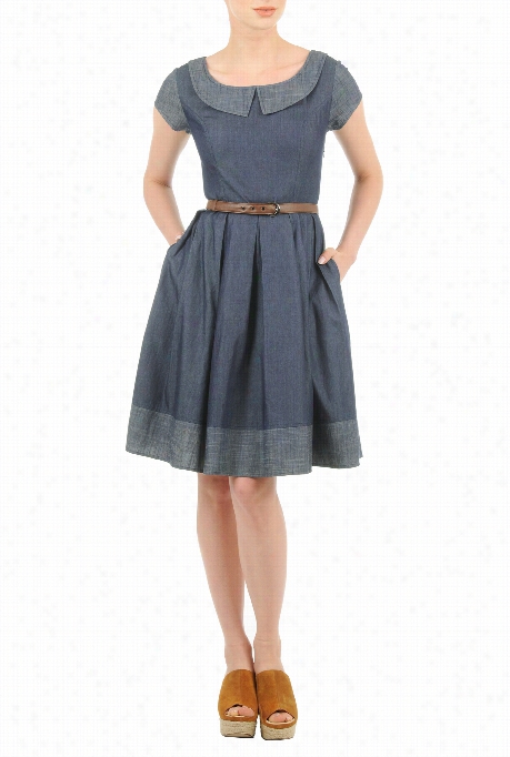 Eshakti Women's Two Tone Chambray Denim Be Lted Dress