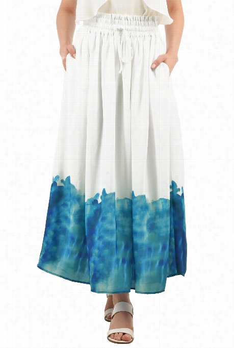 Eshakti Women's Watercolor Splash Print Crepe Maxxi Skirt