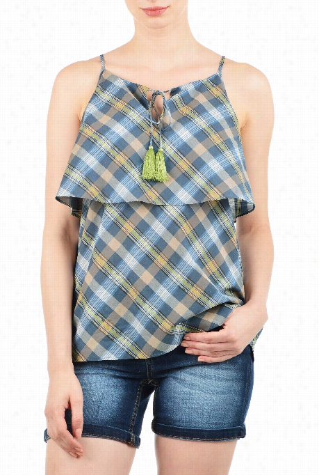 Eshakti Women's Woven Check Cotton Overlay Tank