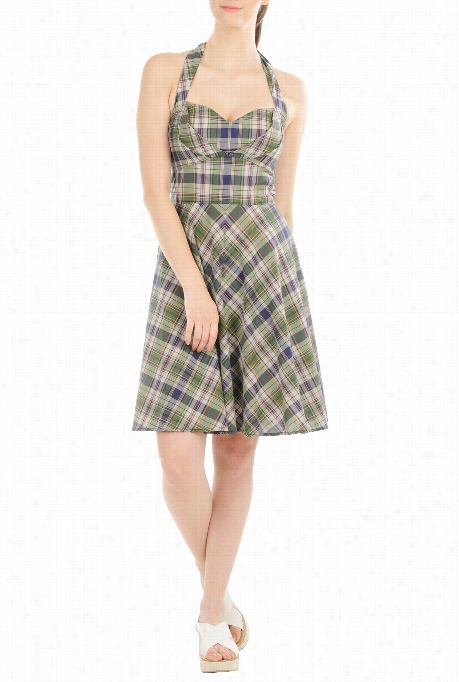 Eshakti Wome's Woven Check Halter Dress