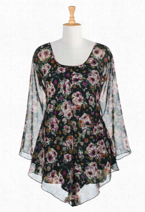 Eshakti Women's Angled Hem Floral Chiffon Print Tunic