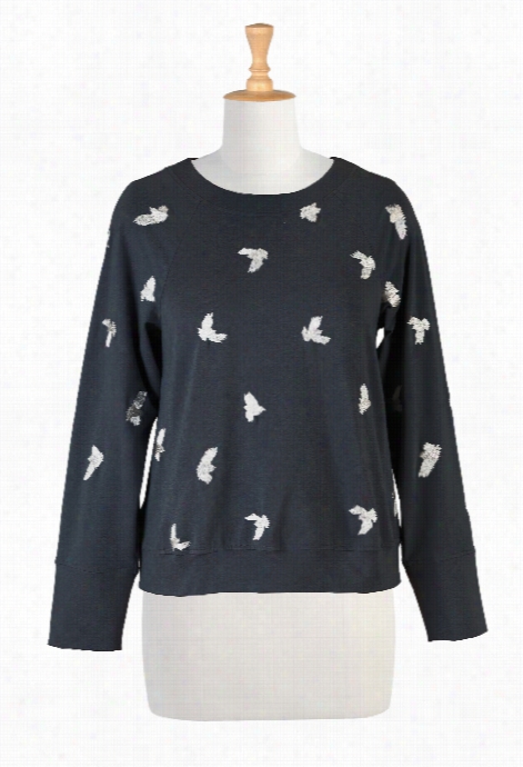 Eshakti Women's Bird Embellished Cotton Knit Sweatshirt