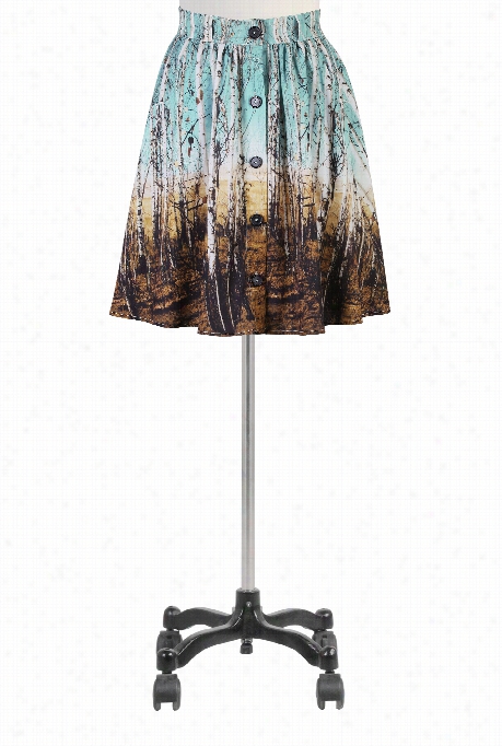 Eshakti Women's Button Front Landscape Print Skirt