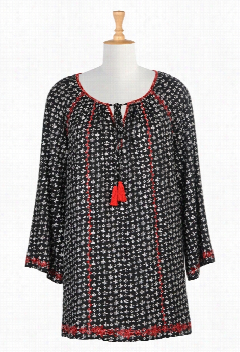 Eshakti Women's Contrast Embroidered Graphic Print Tunic