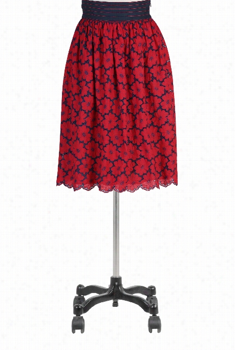 Ehsakti Women's Contrast Floral Eyelett Skirt