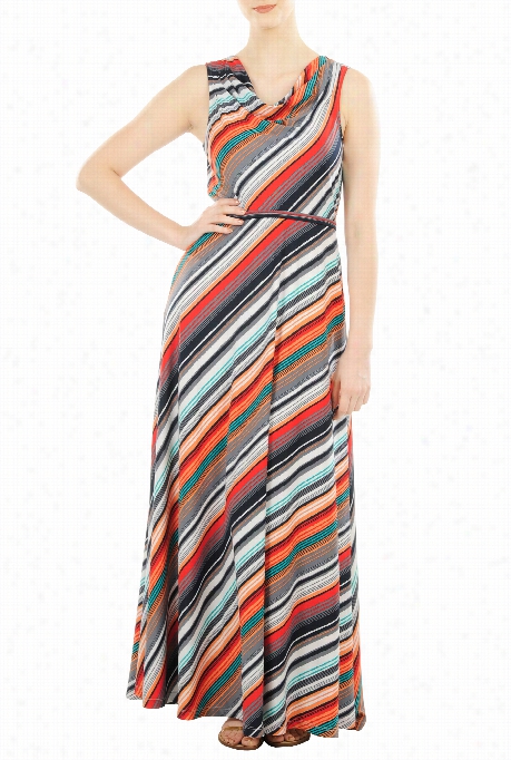 Eshakti Women's Cowl Neck Stripe Jersey Maxi Dress