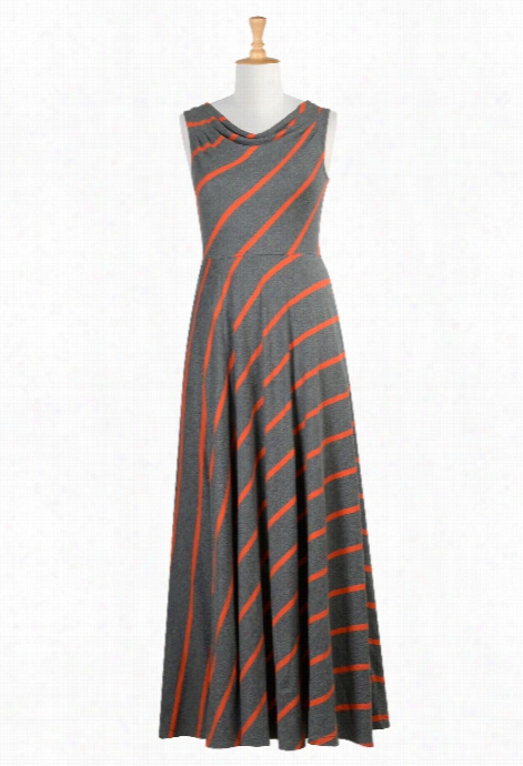 Eshakti Women's Cowl Neck Stripe Melange Knit Dress