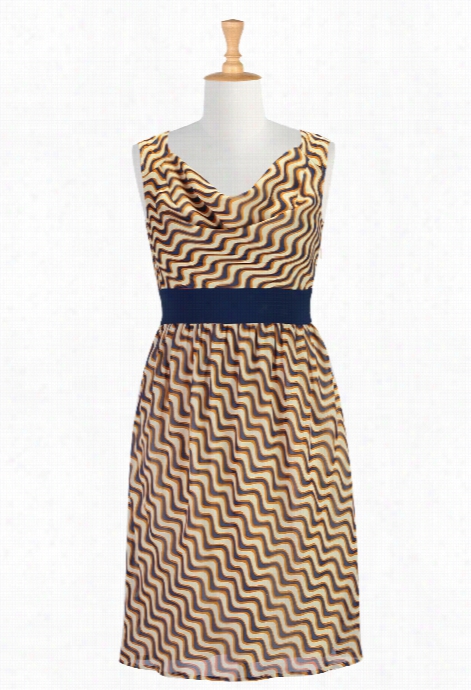 Eshakti Women's Cowl Neck Wave Print Dress
