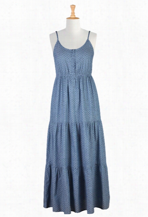 Eshakti Women's Dot Print Chambray Tiered Maxi Get 