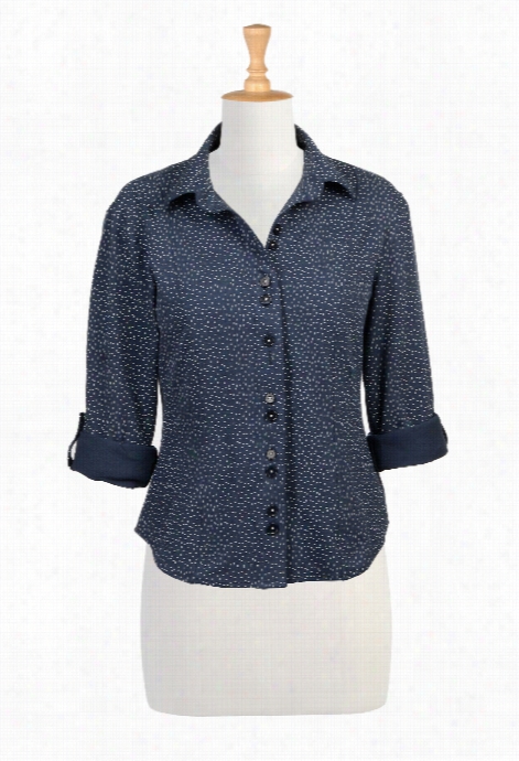 Eshakti Women's Dot Print Cotton Knit Shirt