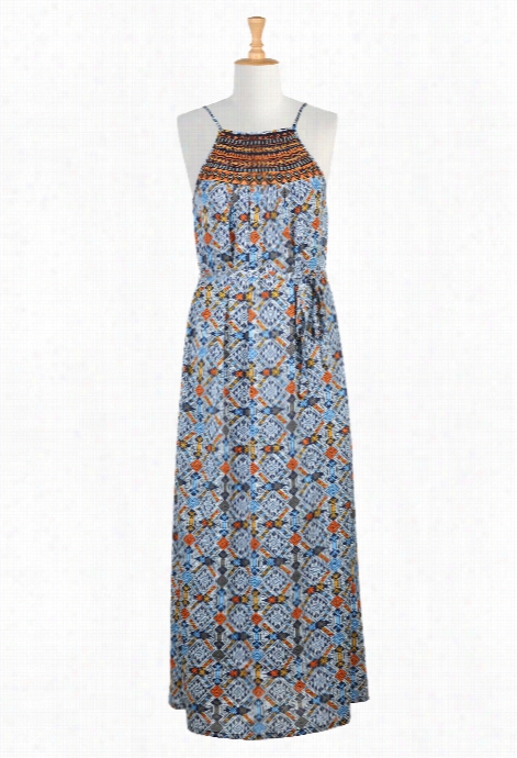 Eshakti Women's Embroidered Bib Graphic Maxi Dress