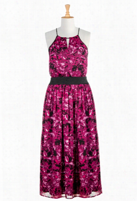 Eshakti Women's Floral Abstract Print Chiffon Maxi Dress