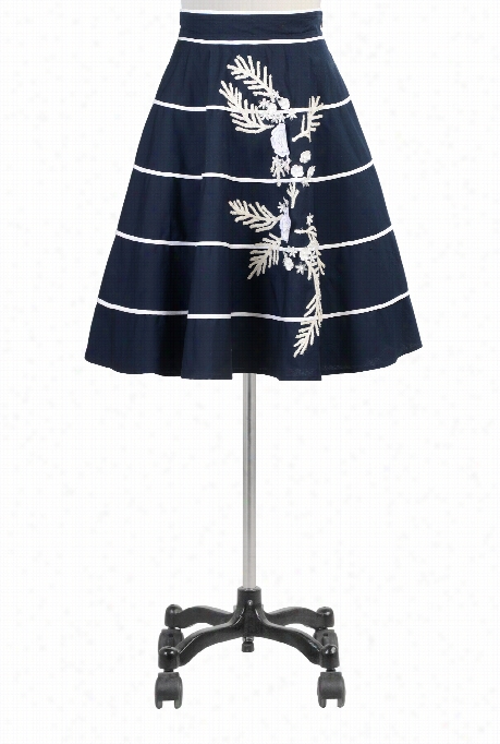 Eshakti Women's Floral Applqiue Piped Stripe Popiln Skirt