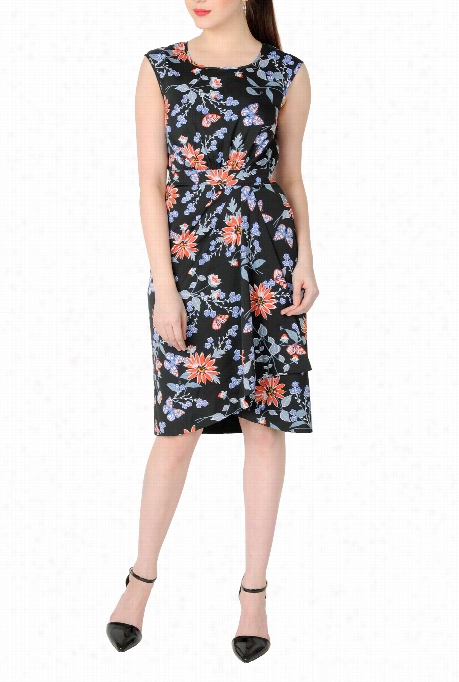 Eshakti Women's Ffloral Butterfly Print Crepe Dress