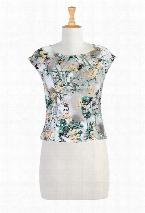 Eshakti Women's Floral Digital Print Cotton Sateen Blouse