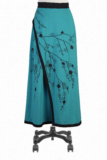 Eshakti Women's Floral Embellished Cotton Knit Maxi Skirt