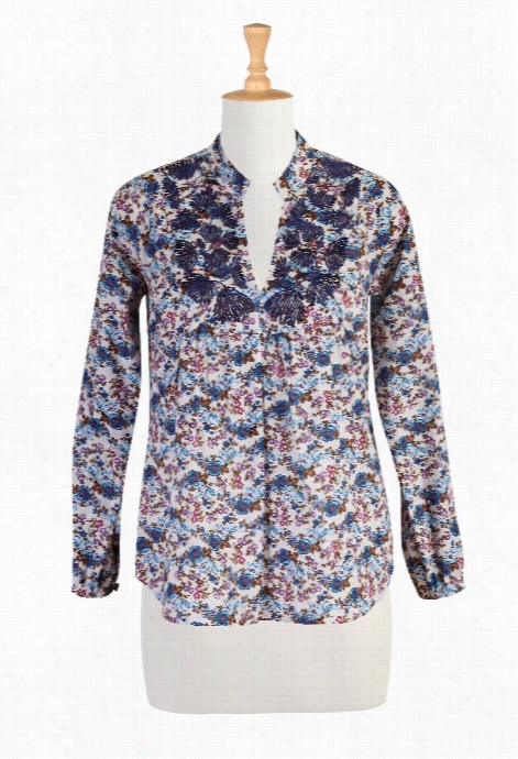 Eshakti Women's Floral Embelished Cotton Pritn Blouse