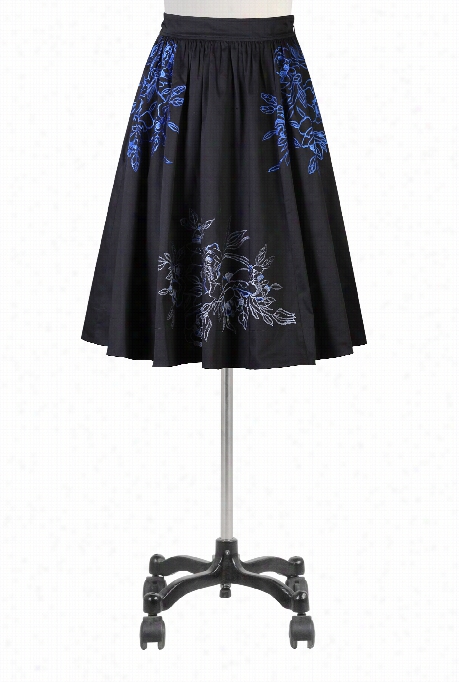 Eshakti Women's Floral Embellished Cotton Sateen Skirt