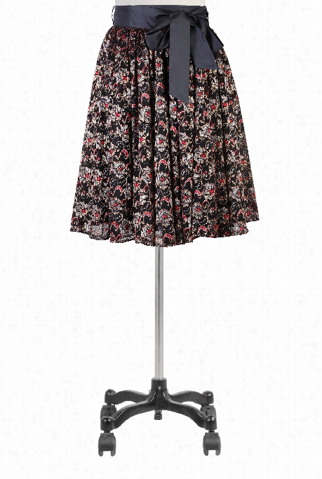 Eshakti Women'ss Floral Lurex Lace Sash Tied Skirt