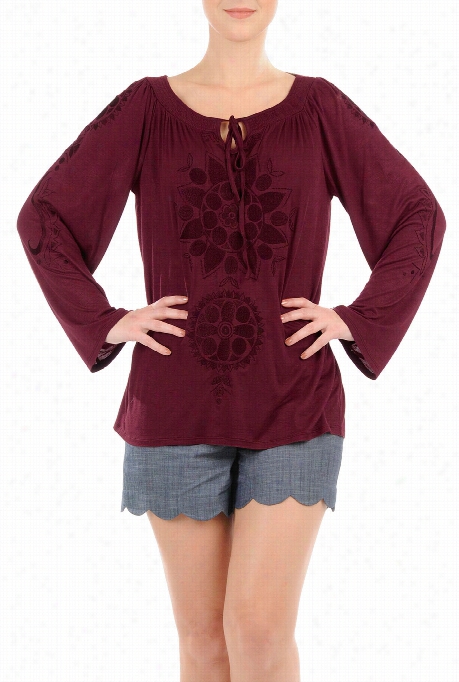 Eshakti Womeen' Graphic Embroidered Peasant Knit Top