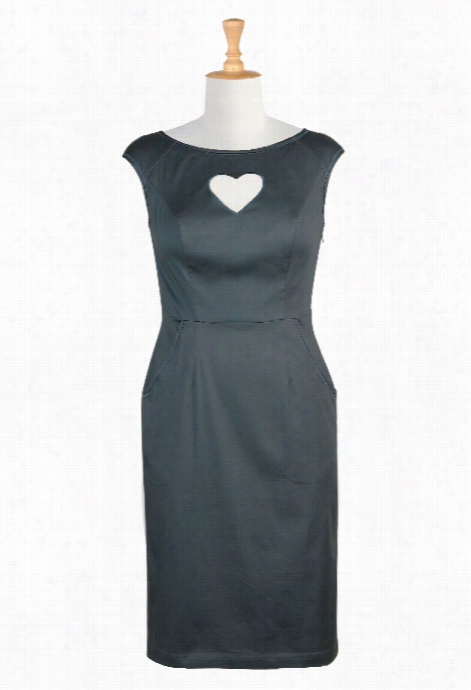 Eshakti Women's Heart Keyhole Co Tton Satee Nsheath Dress