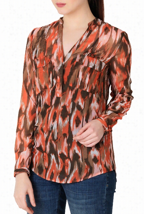 Eshaktti Wo Men's Ikat Print Chiffon Tunic Shirt