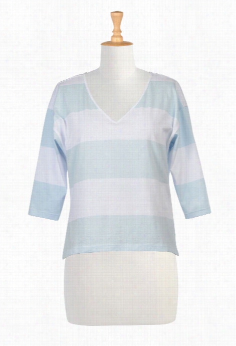 Eshakti Women's Kimono Sleeve Stripe Knit Tee