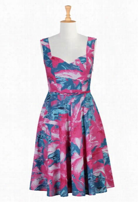 Eshakti Woomen's Paintelry Floral Cotton Bow Tiwd Dress