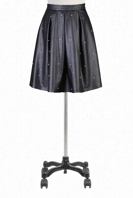 Eshakti Women's Pearl  Embellished Faux Leather Skirt