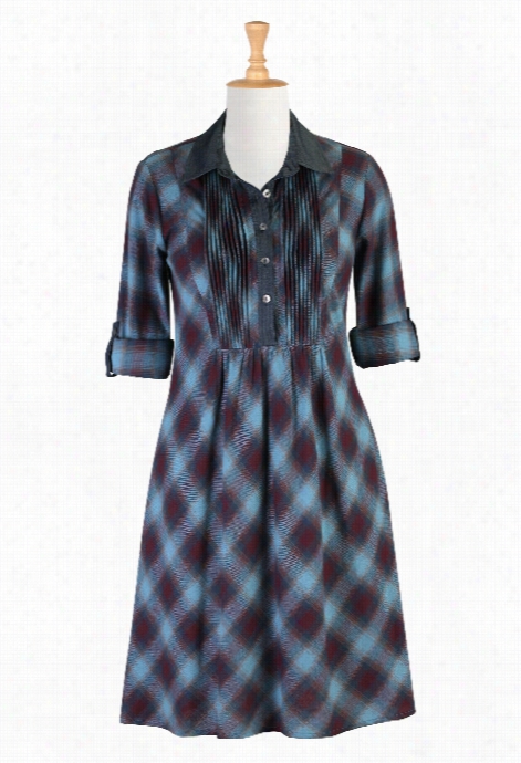 Eshakti Women's Pintucked Bib Plaid Shirtdress