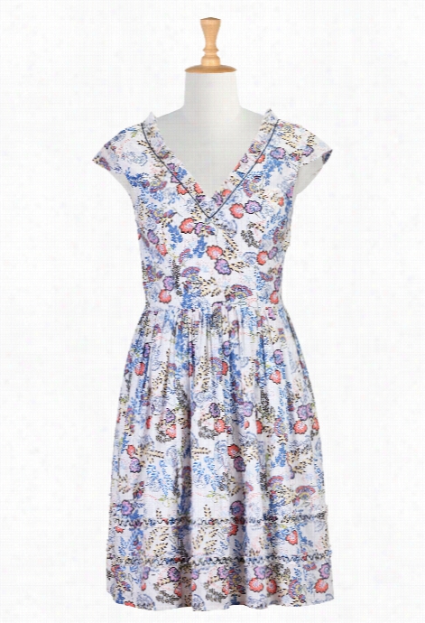 Eshakti Womrn's Ruffle Trim Floral Pprint Cootton Dress